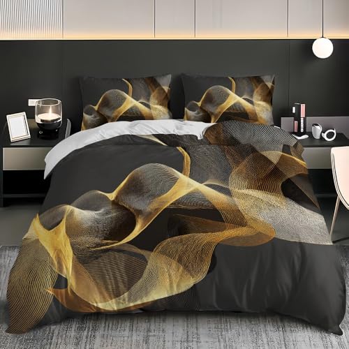 Housse de couette 200x200 microfibre hypoallergénique et douce grise et dorée - 3