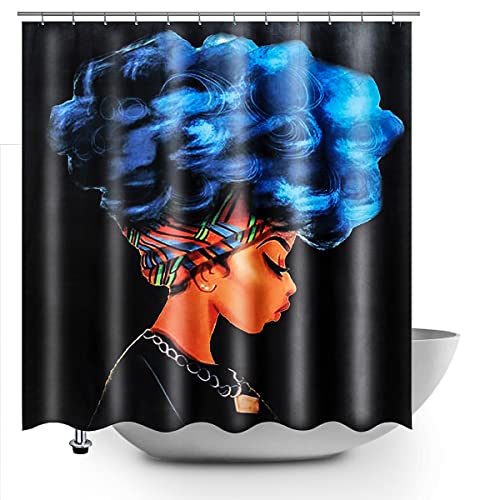 BSHAPPLUS Black African Girl Shower Curtain, Polyester Fabric Waterproof Shower Curtain for Bathroom, Elegant Afro Black Girl Bathroom Curtain Bath Decor Accessory Sets with 12 Hooks