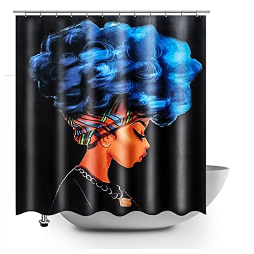 BSHAPPLUS Black African Girl Shower Curtain, Polyester Fabric Waterproof Shower Curtain for Bathroom, Elegant Afro Black Girl Bathroom Curtain Bath Decor Accessory Sets with 12 Hooks