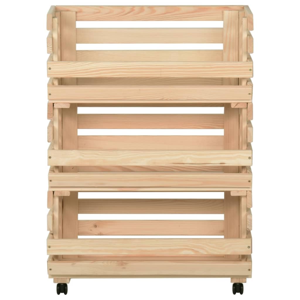 vidaXL Madera Maciza de Pino Carrito para Verduras Caja Estante Carro Cocina Alimento Almacenamiento Camarera Fiesta Barbacias 57x30x80 cm
