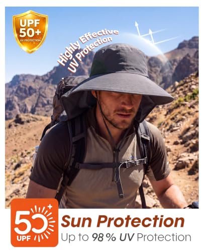 Image of Home Prefer Outdoor UPF50+ Sun Hat Wide Brim Mesh Fishing Hat with Neck Flap