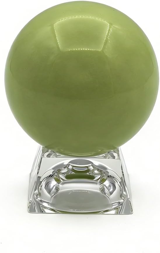 Natural Green Night Pearl Fluorescent Sphere 2.83 inch (72mm) - Polished Natural Stone Glows in Dark with Trapezoid Crystal Stand & UV Flashlight, Mystical Eastern Gem for Sleep Aid Home Decor