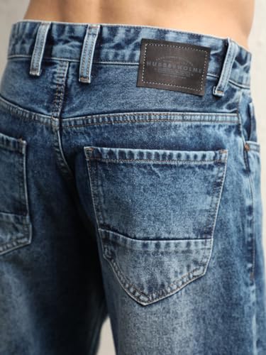 Hubberholme Herren Sommer Baumwolle Relaxed Fit Mid-Rise Jeans, Blau3, 44 – Bild 6