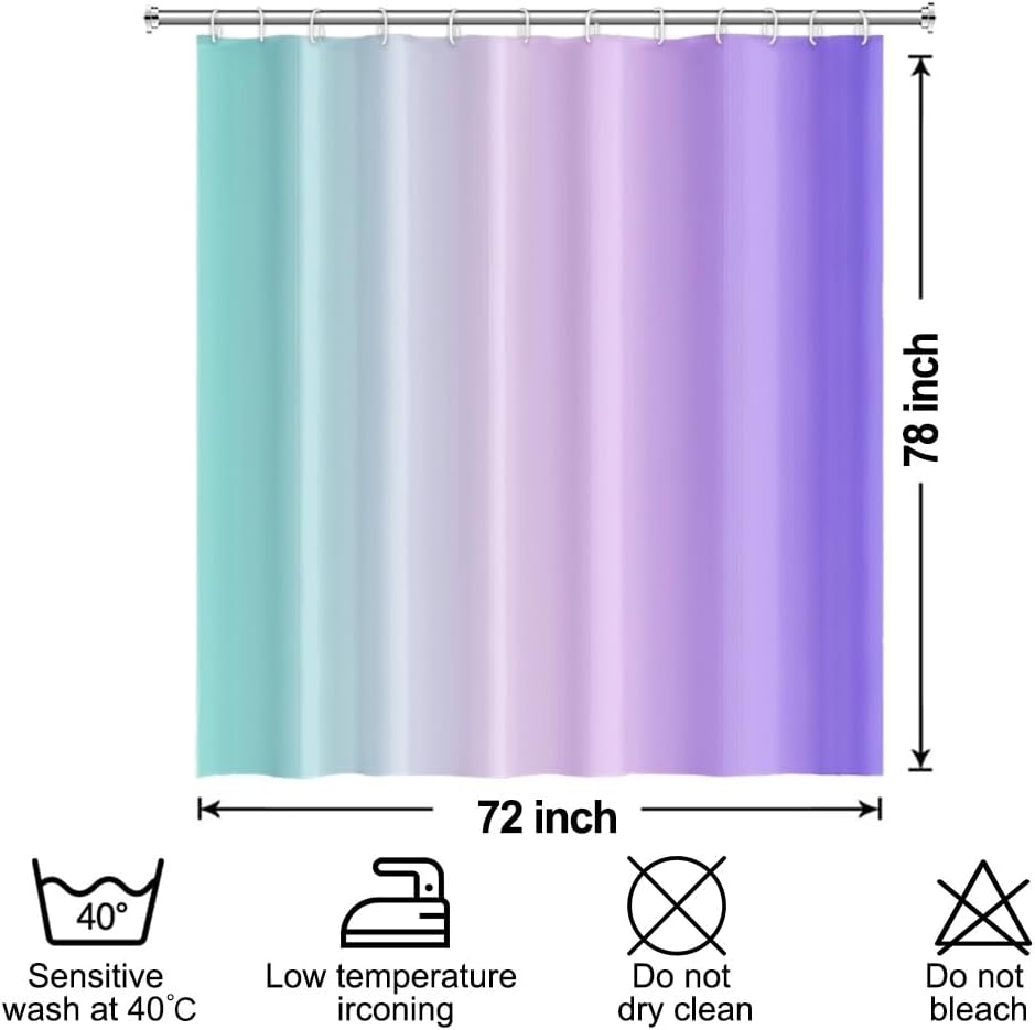 Rainbow Shower Curtain for Bathroom Ombre Purple Blue Hotel Shower Curtains Set Room Partition Gradient Pink Lavender Blue Waterproof Fabric Stall Bathtub Decor with Hooks 72x78inches