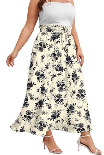 Xpenyo Womens Plus Size Maxi Skirts Summer Elastic High Waisted Boho Casual Beach Flowy Swing Long Skirts with Pockets4