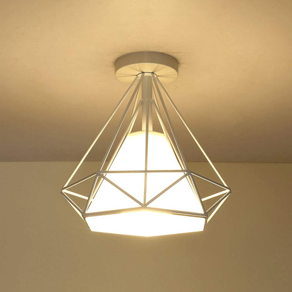 IDEGU Lampadario A Sospensione Moderno A Forma Di Diamante, 25 Cm, Bianco, E27, Max 40W, In Metallo Verniciato, Per Soggiorno E Ingresso - 2