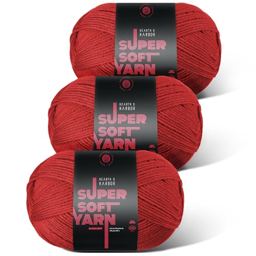 Image of Acrylic Yarn for Crocheting & Knitting - Soft Crochet Yarn for Crocheting, 3 Pack of 370 Yards, Perfect for Crafts & Amigurumi, Medium Worsted Weight 4, Burgundy