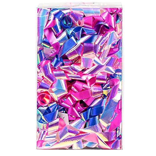 Lezakaa 6 Self-Adhesive Curly Bows - Metallic Gift Bows In Assorted Holographic Colors, Purple And Pink, Perfect For Birthday, Holiday, Wedding, Party Favors Decorations #TOP6