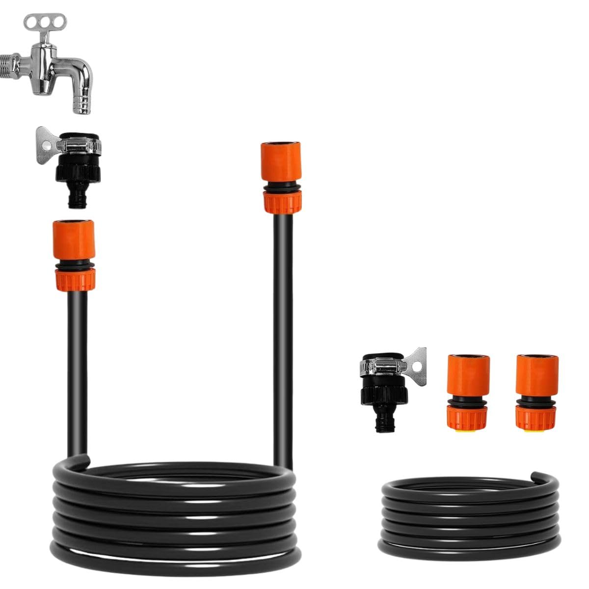 Water Hose Accessory 1/2 inch Tap Adapter 1/2 inch Quick Connectors For Gardening, Flower, Plants, Cars, Bike Wash (Tap connecotr and 2pcs 1/2" connector with 5 M pipe)