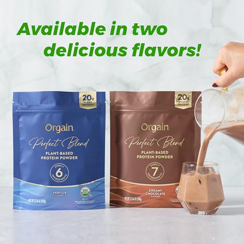 Image of Orgain Organic Vegan Perfect Blend Protein Powder, 20g Clean Plant Protein, 7 Ingredients, <1g Sugar, Gluten Free, Non-GMO; No Artificial Flavors, Stevia Extract, Dairy or Soy Ingredients- Chocolate