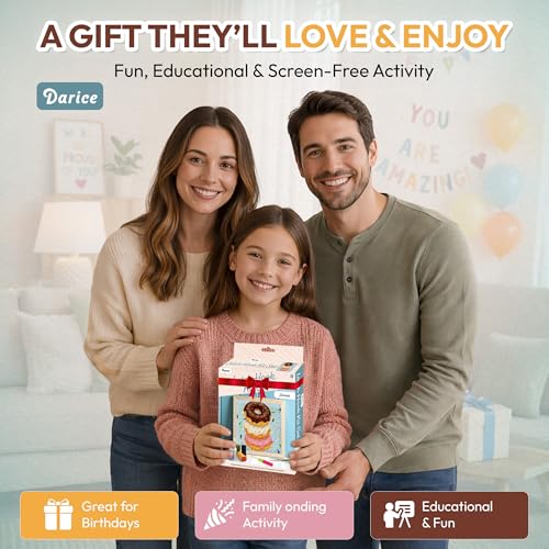 Image of Darice Latch Hook Rug Kit, Donuts Design DIY Latch Hook Kit for Kids & Adults, Color Canvas, PreCut Yarn & Hook Tool, Craft Activity & Gift for Kids