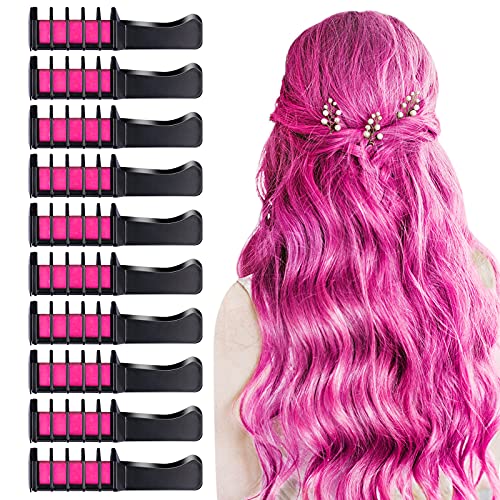 10 PCS Hair Chalk Comb, TOROKOM Temporary Bright Washable Hair Color Comb Mini Hair Chalk for Girls Age 4 5 6 7 8 10 Kids Non Toxic Hair Color Dye for Cosplay Halloween Christmas DIY Hair Color(Pink)