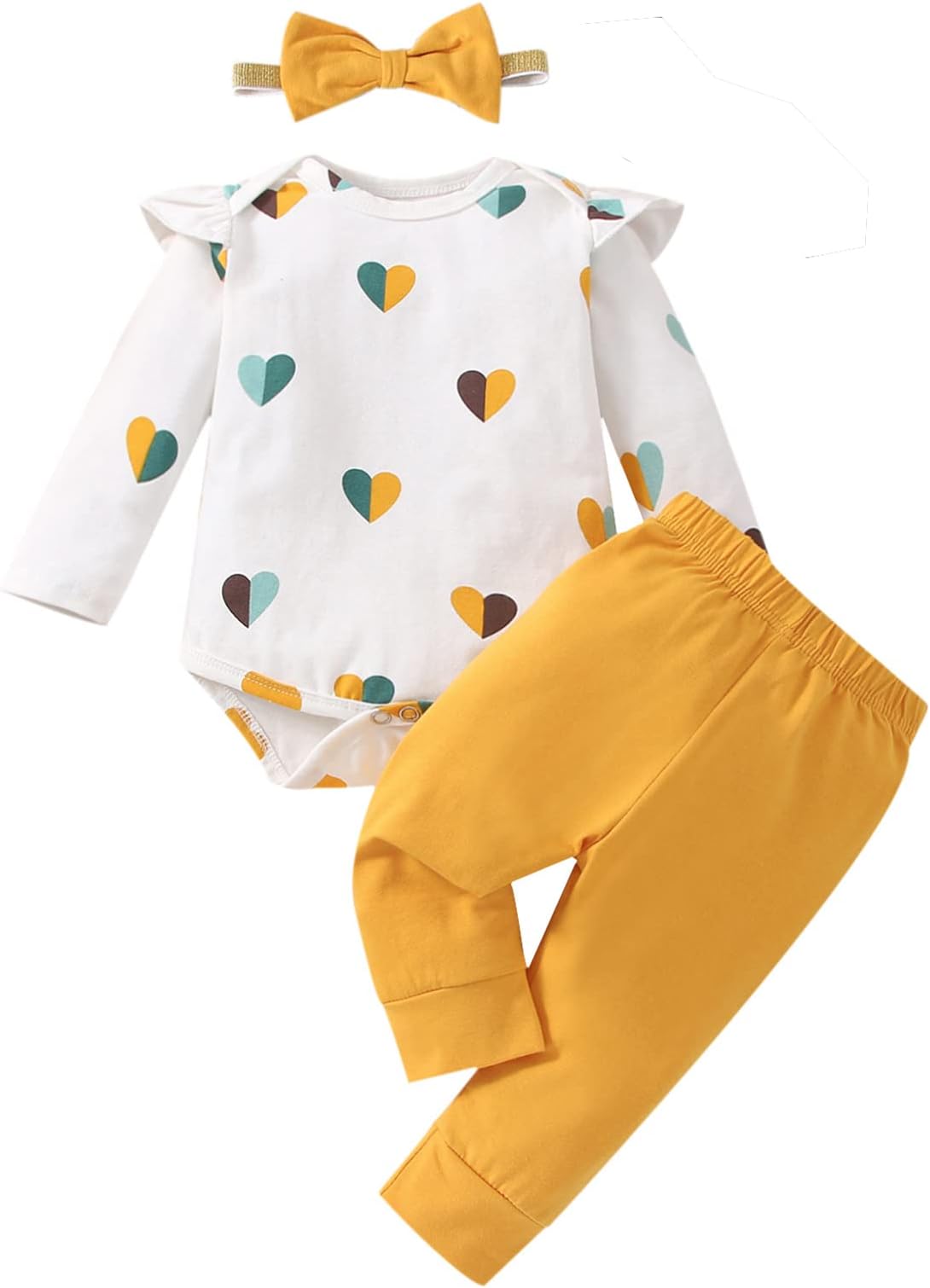 Baby Girl Clothes Newborn Heart Print Outfits Infant Long Sleeve Romper and Pants Clothing Set 3Pcs 0-18 Months