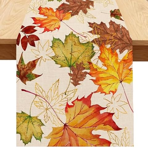Qipiray Autumn Maple Leaves Table Runner Cover