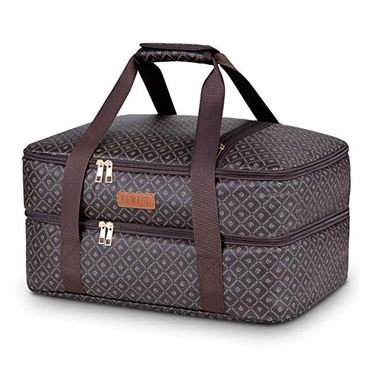 Double Insulated Casserole Carrier, Large Lasagna Holder Tote for Potluck Parties Picnic Beach, Fits 10”X 17 Baking Dish (Brown)
