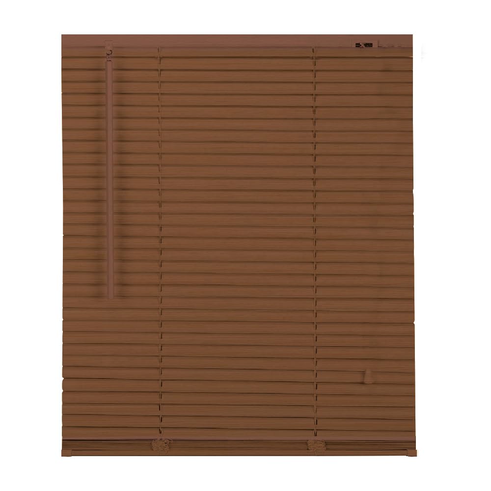 APEX FURNISHINGS PVC Venetian Blinds - 25mm Slats Easy Fit PVC Window Blinds Child Safe Fittings Trimmable curtains Windows Shutters for Home Office (Walnut Wood Grain Effect 195W x 150L cm)