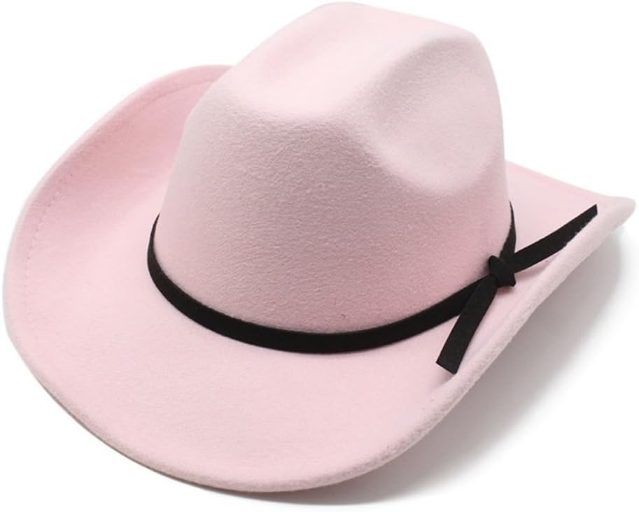 Wool Fedora Hat with Wide Brim, Pink with Black Band, Classic Western Style
