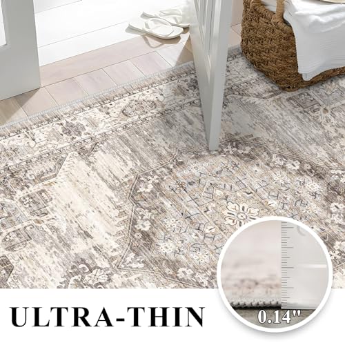 Alfombra lavable para pasillo 3x5 Beige suave y antideslizante miniatura 5