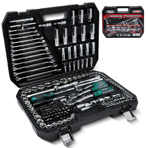 CCLIFE 218 tlg Steckschlüsselsatz Cr-V Ratschenkoffer Werkzeugkoffer 72 Zähne 1/2' 1/4' 3/8' Sechskant Steckschlüsseleinsatz Torx, Schlitz, Phillips, Pozidrive Bitsatz Steckschlüsseleinsätze