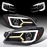 Autozensation Compatible with 2006-2007 Subara Impreza WRX/STI Models Only, Left + Right Pair Headlamp Assembly, Smoke Projector Headlights w/Sequential LED Turn Signal