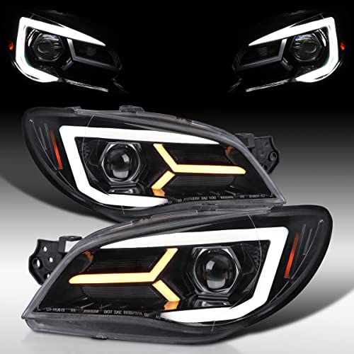 Autozensation Compatible with 2006-2007 Subara Impreza WRX/STI Models Only, Left + Right Pair Headlamp Assembly, Smoke Projector Headlights w/Sequential LED Turn Signal