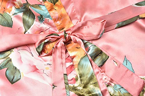 Image of goodmansam Women's Long Floral Satin Kimono Robes Bridal Dressing Gown Wedding Bridesmaid Nightgown