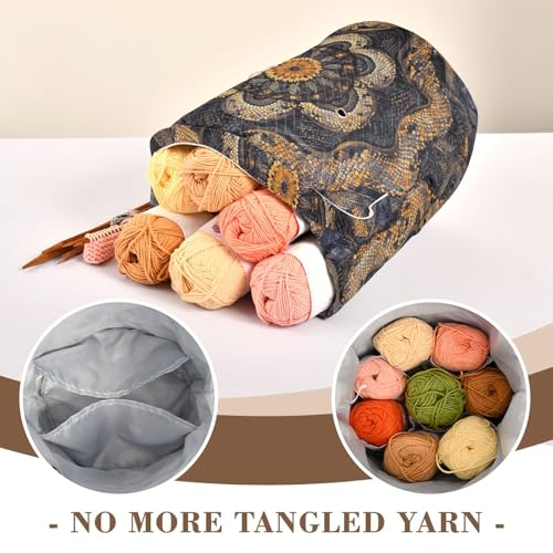 Image of Tatenale Crochet Bag Yarn Bag Knitting Project Bag with Pockets and Handle Portable Yarn Storage Organizer Tangle Free 8.3x11 InchCottonmouth Skin Mandala Dark Purple45