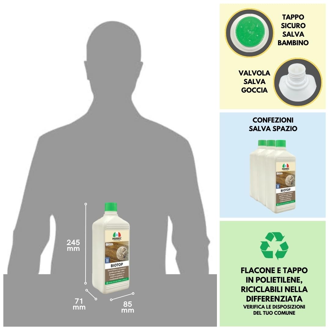 MARBEC BIOTOP 1LT Finitore anti-usura e anti-sporco per superfici in legno interne con impregnante olio-ceroso