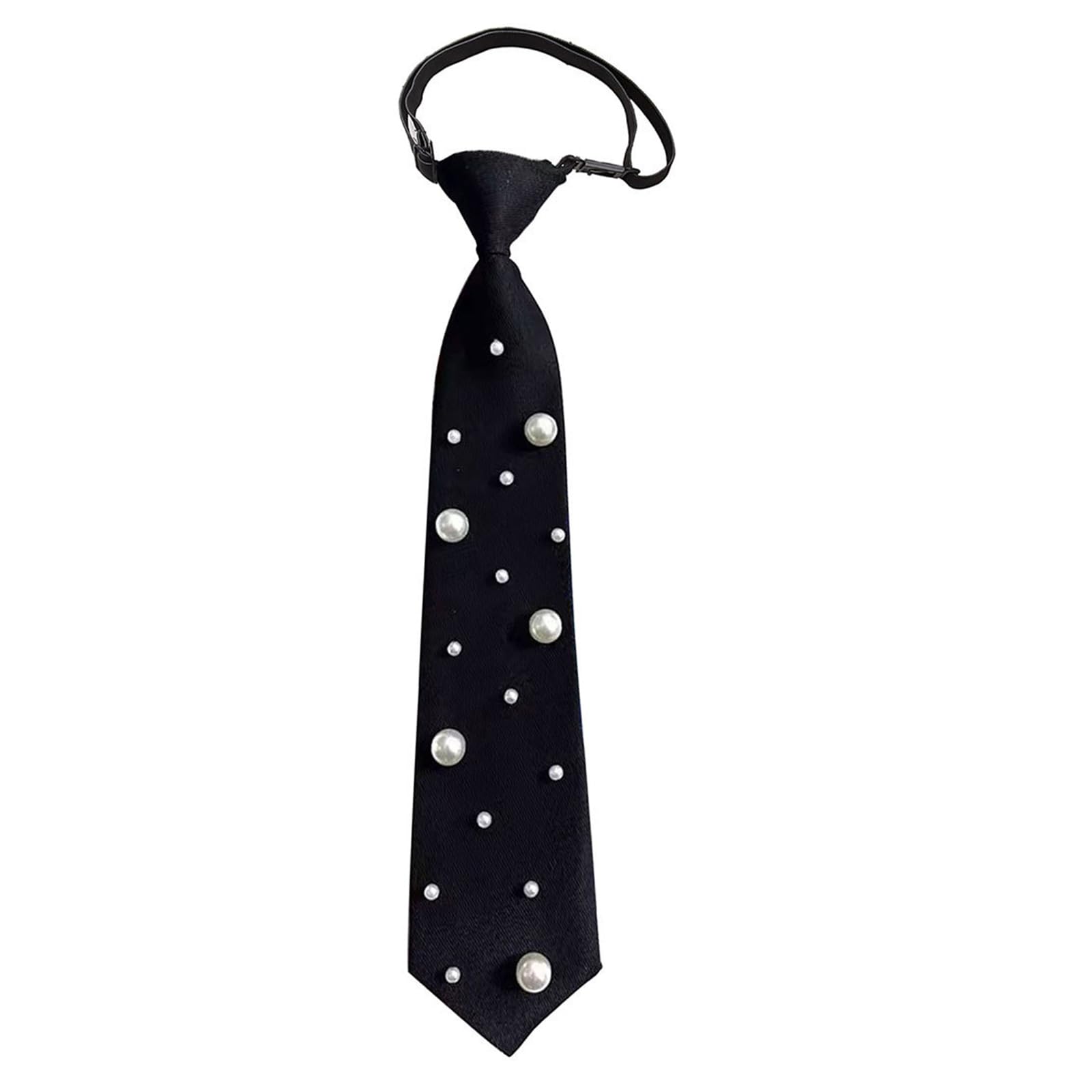 MICFENY Classical Black Pre Tied Necktie With Pearls Accents Polyester Fabric Elegant Students Neck Tie For Business Or Event