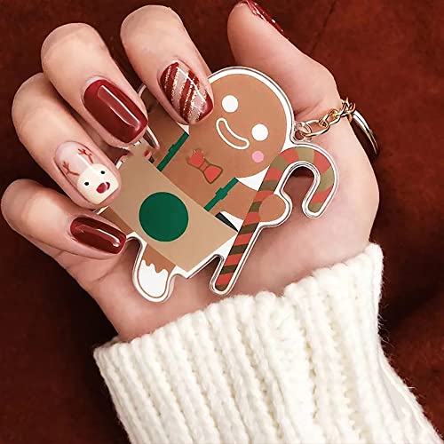 Christmas Press on Nails Short Christmas Fake Nails with Santa Claus Snowflake Design Full Cover Acrylic Nails with Nail Glue for Women and Girls 24 Pcs(Style 3)