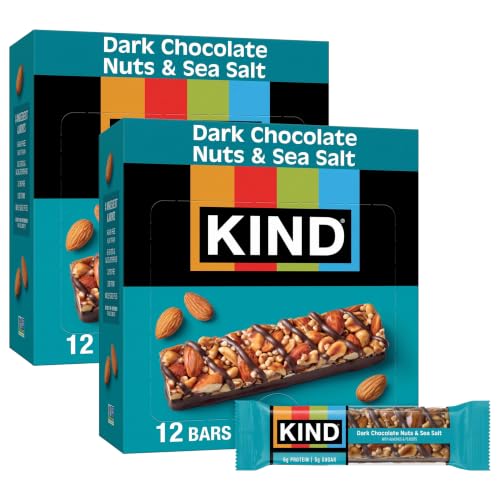 KIND Healthy Snacks Bars, Dark Chocolate Nuts &amp; Sea Salt, Gluten Free, Low Sugar, High Fiber Snacks, 6g Protein, (Pack of 24)