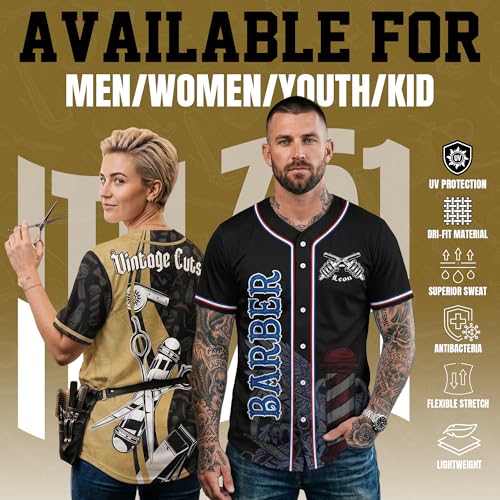 Custom Barber Jersey de Béisbol con Nombre y Número de Tienda, Estilo Urbano para Hombres miniatura 3
