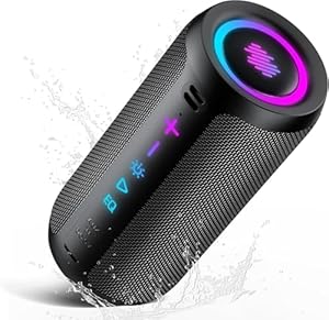 TIMU Bluetooth Lautsprecher mit Licht, Bluetooth 5.4 Musikbox, 25W Dual Lautsprecher, Dualen Bass-Treibern, 30 Std Akku, IPX7 wasserdicht, TWS Paarung, AUX, TF Karte, Geeignet Outdoor/Party/Reisen