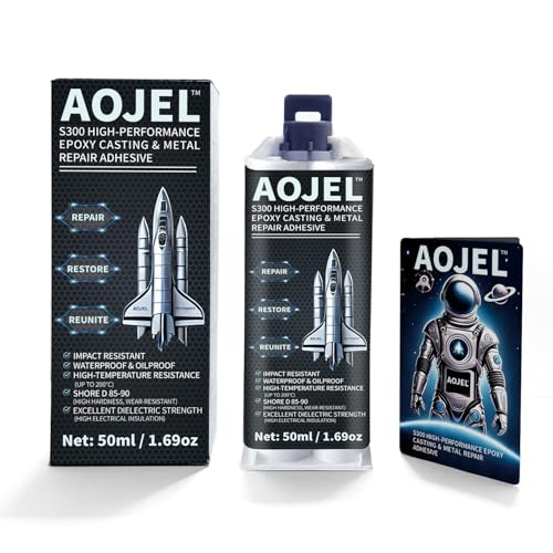 AOJEL 2-Part Epoxy Metal Glue – Heavy-Duty, Waterproof, High-Temp Epoxy – Bonds Steel, Aluminum, Plastic, Ceramic – Automotive, Plumbing, Construction, Fuel & Exhaust Repairs – 1.69 oz (2 Tubes)