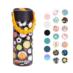 Elemental Water Bottles for Kids – Splash Kids Water Bottle for School with Pop-it Handle – BPA Free Tritan Plastic Water Bottle with Straw Leak Proof when Spout is Closed – Sports Ball – 18oz