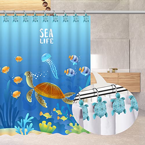 Sea Turtle Shower Curtain Hooks Rings,12PCS Blue Ocean Bathroom Decor - image 4