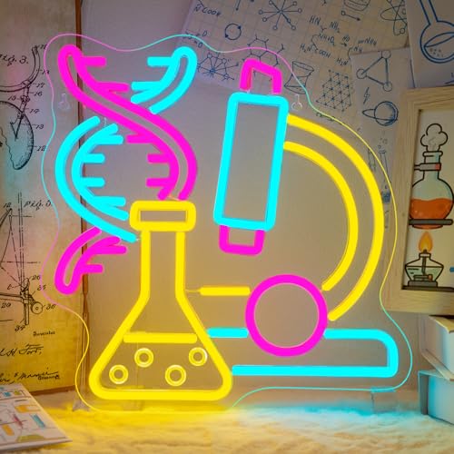 Image of Science Neon Sign Beaker LED Light Microscope Neon Signs For Classroom Science Lab Chemistry Class Laboratory Wall Decor Biology Teacher Student Gift 12.5 * 13 Inch