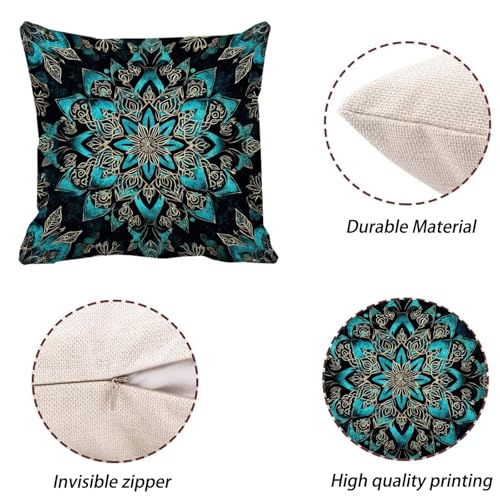 Housse coussin 45x45 mandala bleu imperméable pour canapé k-714
