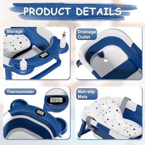 Image of TPN Collapsible Baby Bathtub, Baby Bath Tub with Soft Cushion & Real-Time Thermometer, Baby Bathtub Infant to Toddler Tub (0-36 Months), Portable Newborn Travel Bath Tub