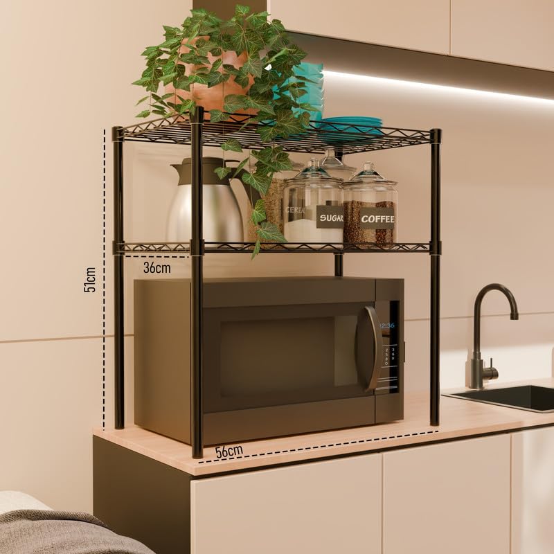 Image of 2-Shelves Microwave Compact Heavy Duty Steel Storage Rack | Multipurpose Shelving Unit for Kitchen, Home & Utility