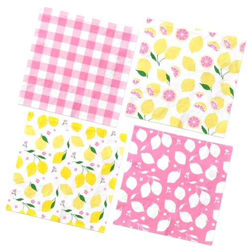 Pink Lemon Party Supplies 40Pcs Lemon Party Napkins Summer Fruit Party Decoration Pink Lemonade Theme Decoration for Lemon Baby Shower Bridal Shower Party