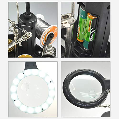 LED Light Helping Hands Magnifier Station - FEITA 2.5X/4X Lighted Heavy Base Magnifying Glass Stand with Auxiliary Clamp Alligator Clips - For Soldering, Assembly, Repair, Workshop, Hobby and Crafts - Image 7