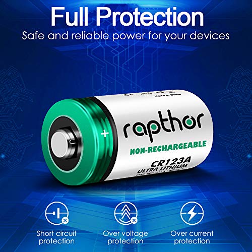 rapthor CR123A 3V Lithium Batteries CR17345 16 Pack 1650mAh High Power 123A 10 Year Shelf Life Non-Rechargeable CR123 Photo Battery 123 for Flashlight Toys Alarm System Microphones (Not for Arlo) - Thumbnail 5