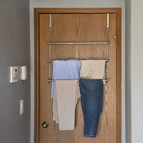 Mygift TB-BATH0148SIL 3 Tier Silver Metal Over The Door Bathroom Towel Rack, Small Space Extra Storage Towel Bar Hanger thumb #2