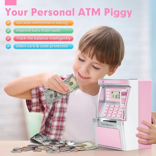 Jyusmile ATM-240716-PINK01 Pink Piggy Bank For Kids, Atm Machine Bank thumb #1