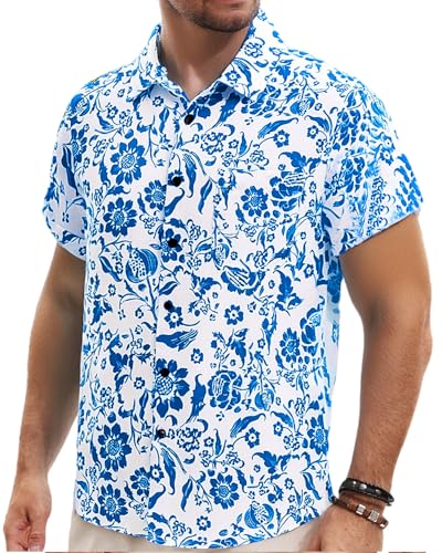 TUNEVUSE Mens Short Sleeve Hawaiian Shirts Button Down Aloha Tropical Shirt Casual Beach Clothes3