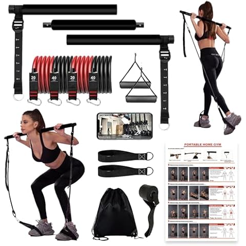 Ultimate Pilates bar kit.Multiple Fitness bar with Resistance Bands , Ab Rollers. Core Strength Training Equipment. Squat Machine for Men and Women. Portable Home Gym Cover