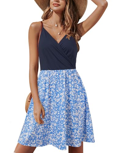 Image of STYLEWORD Womens Sundress Summer Floral Wrap V Neck Backless A-Line Casual Beach Midi Dress
