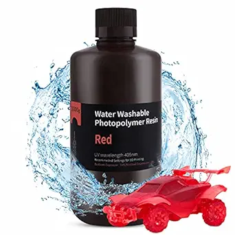 ELEGOO Water Washable 3D Printer Resin, Rapid LCD Resin 405nm UV-Curing Standard Photopolymer Resin for LCD 3D Printing Clear Red 1000G