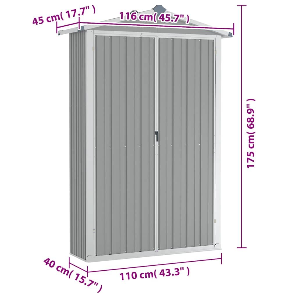 vidaXL Cobertizo de Jardín Paito Casata Casetilla Almacenamiento de Herramienta Almacenaje Exterior Acero Galvanizado Gris 116x45x175 cm